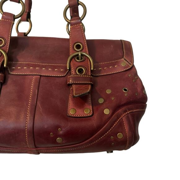Rare Vintage Limited Edition Coach Burgundy Studded Expandable Soho Satchel 9642 - Picture 9 of 14
